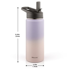 Sports Water Bottle for Kids - 18oz Stainless Steel Water Bottle with 2 Lids, Straw & Cleaning Brush, Vacuum Insulated Water Bottles, Wide Mouth & Wide Handle for Travel,Outdoors (Dream Purple)