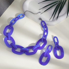 Bocar Acrylic Chunky Statement Necklace for Women Cube Link Chain Collar Necklace and Hoop Earrings Costome Jewelry Set (NK-10667-Royalblue)
