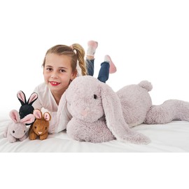 MorisMos Easter Rabbit Cuddly Toy XXL, 60 cm Giant Plush Toy Rabbit with 3 Babies, Large Plush Bunny Soft Toy, Easter Birthday Gift for Children, Boys, Girls