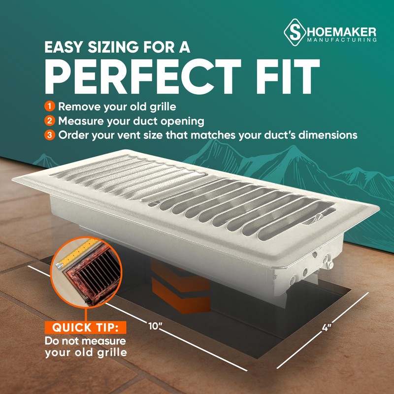 Shoemaker 4x10 Floor Register – Khaki Light Heavy Duty Metal