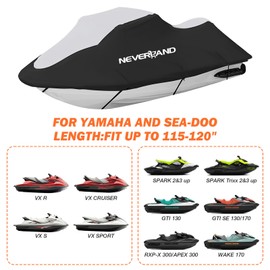 NEVERLAND Waterproof Jet Ski Cover - Compatible with Yamaha Seadoo Kawasaki, Jet Ski Covers 2 3 Seater UV Resistant 210D Heavy Duty Cover with 2 Air Vents Suitable for 2 3 Seater Lengths 115'' to 120"