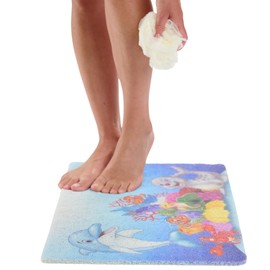 Enkosi Loofah Non Slip Shower Mat – Anti Slip Bath Mat for Kids - Inside or Out, Tub, Walk-in Stall, Bathtub - Floor Safety Bathroom Mats – Cushioned, PVC, Quick Dry with Drain Holes (Dolphin 24x16)