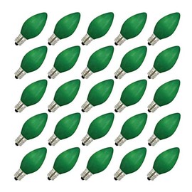 25Pack 7 Watt C7 Ceramic Green Incandescent Light Bulb, Candelabra Base