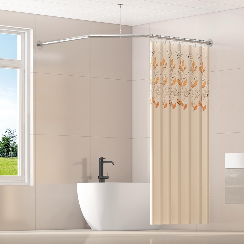 Yampos Diamond Shaped Corner Shower Curtain Rod, [Both Sides: 22"-34.8",