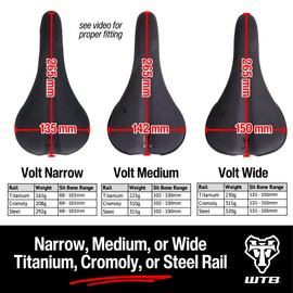 WTB Volt Bike Seat (Saddle) - Comfortable Medium Thickness Padding, Mountain, Gravel & E-Bikes (Steel Rail, Medium)