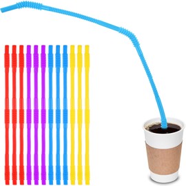 Geiserailie 12 Pieces Flexible Drinking Straws Extra Long Bendy Plastic Straws for Party Camping Limited Mobility Situations Dishwasher(Red, Yellow, Blue, Purple, 22 Inches)
