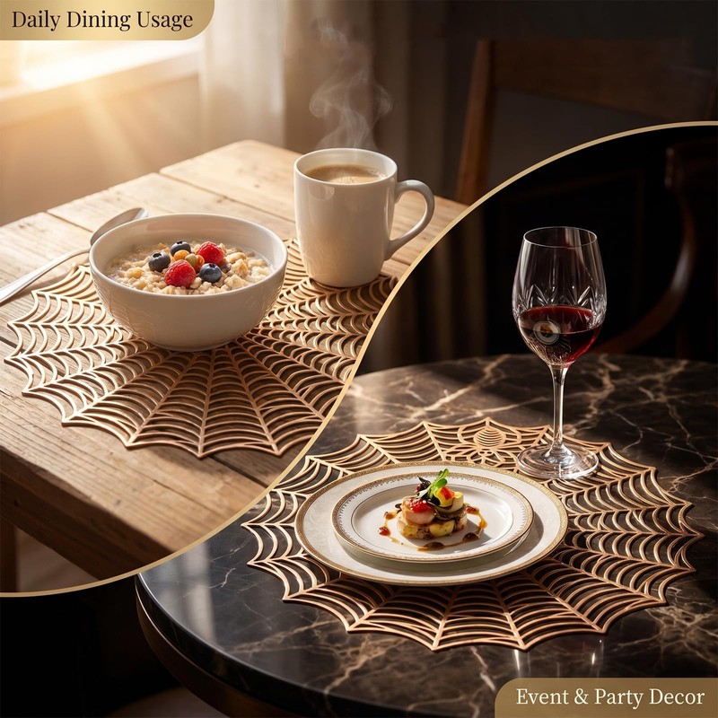 Halloween Spider Web Placemats Set of 4, Hollow Out Washable