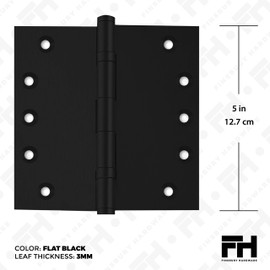 Finsbury Hardware Black Heavy Duty Door Hinge Matte Black Ball Bearing 5x5 Inch Heavy Duty - Set of 4 Solid Brass Matte Black Door Hinges (Flat Black)