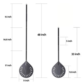 Aluminum Turning Pizza Peel, 9 Inch Pizza Turning Peel with Detachable 33 or 48 Inch Long handle, Luxury Pizza Paddle for Baking Homemade Pizza Bread