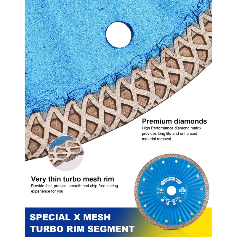 7" Super Thin Diamond Tile Blade for Cutting Granite Marble