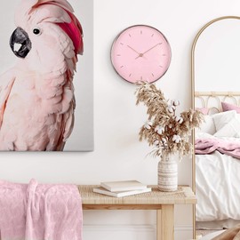 K&L Wall Art Pink Gold Wall Clock without Ticking Noises Rose Gold Wall Clocks Modern Living Room Decoration Diameter 25 cm for Girls Silent Quartz Movement (Pink Rose Gold Look)