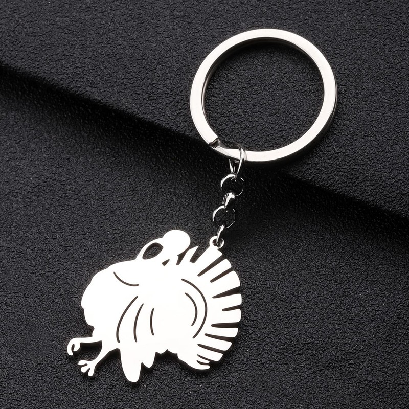 NEWEI Thanksgiving Turkey Keyring Stainless Steel Chicken Keychain Festival Key