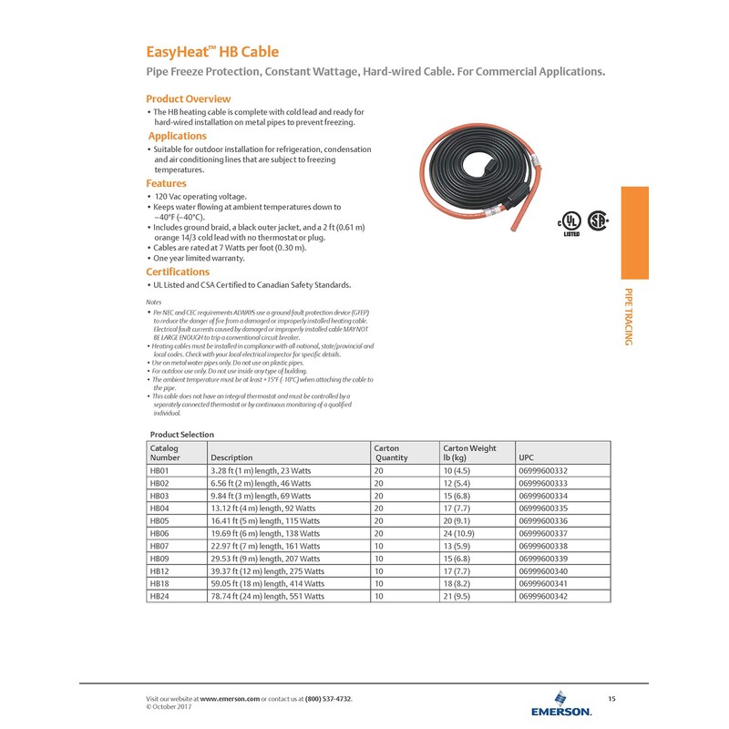 EGS Easy Heat HB04-2 Cold Weather and Pipe Heating Cable