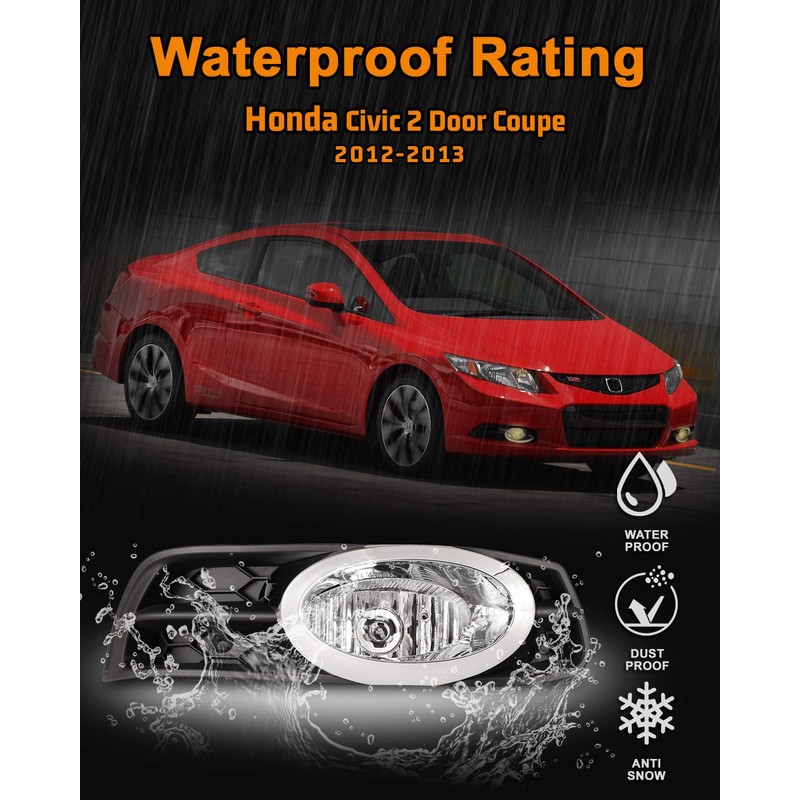 AUTOFREE Fog Lights for 2012 2013 Honda Civic Coupe 2Dr