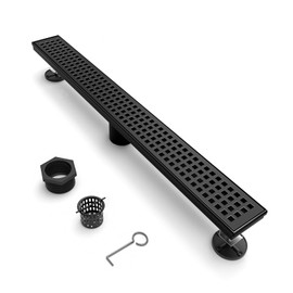 BARONAGE Linear Shower Drain 32 Inch Rectangular Floor Drain with Removable Square Hole Cover and Hair Catcher, Long Shower Drains 304 Stainless Steel CUPC Certified (Matte Black)