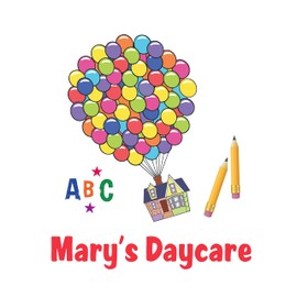 KIDS DAYCARE - Customized Name Vinyl Kids Nursery Playroom Wall Decoration Sticker Multicolored Balloons Flying House Design A B C Alphabet Letter Wall Decal Sticker 9" x 10"