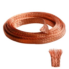QuQuyi Copper Braided Ground Strap, 9.84ft x 5/8" Flat Tinned Copper Wire - Expandable Metal Sheath for Grounding, Shielding & Signal Cable, 8mm² Flexible Bonding Connector
