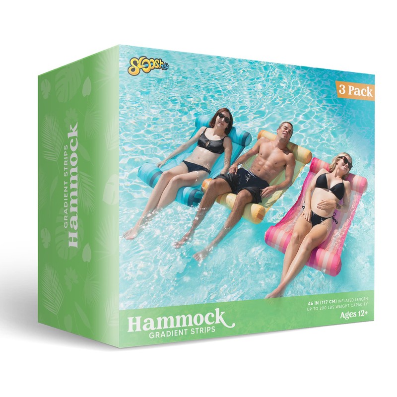 Sloosh 3 Pack 4-in-1 Inflatable Pool Floats Hammock, Water Lounges,