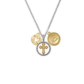 Delight Jewelry Goldtone Dove Disc Two-tone Give Thanks to God Cross Pendant Necklace, 23"