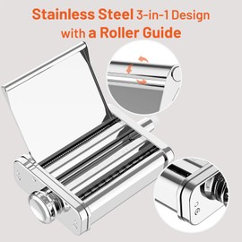 3 in 1 Pasta Attachment for KitchenAid Stand Mixer - Professional Stainless Steel Pasta Maker includes Roller, Spaghetti & Fettuccine Cutters, With Removable Baffle and Cleaning Brush by Hozodo