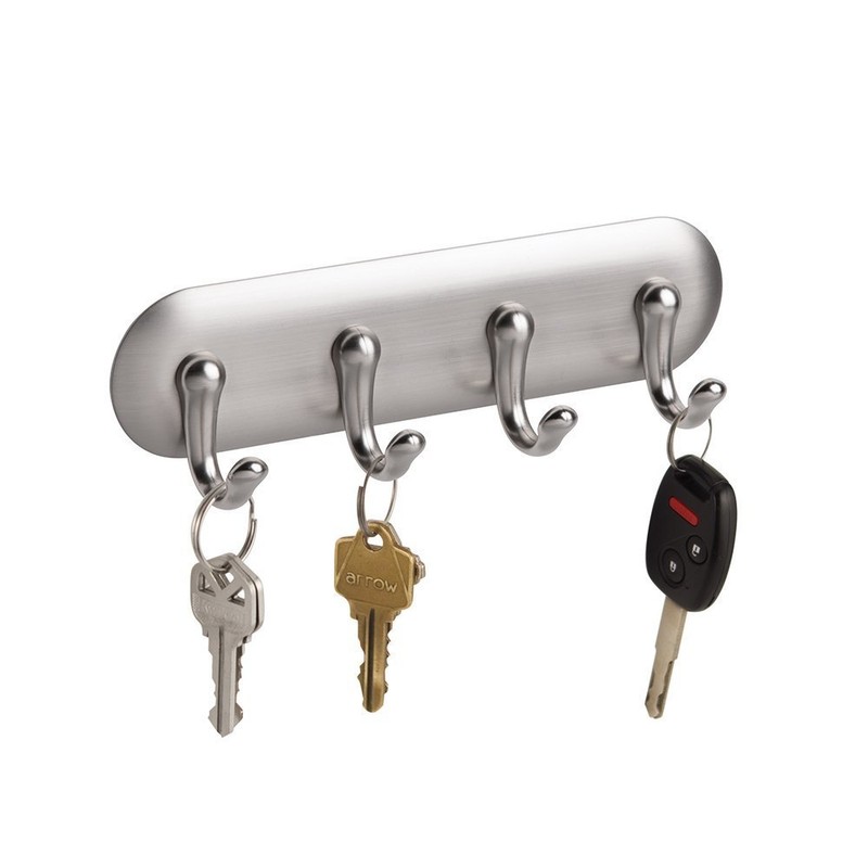 iDesign York BPA-Free Plastic AFFIXX Self-Adhesive 4-Hook Key Rack -
