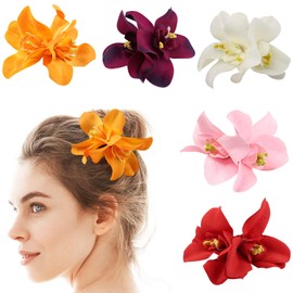 ANNASAMDO 5 Stück Hawaii Blumen Haarklammer, Orchidee Blume Haarspange Haarschmuck Haarnadeln Flower Hair Clip für Damen Hochzeit Urlaub Party Strand Sommer