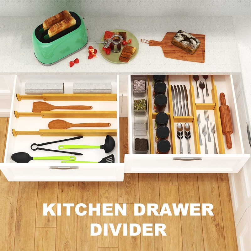 ANTOWIN Bamboo Drawer Dividers, Expandable Drawer Separators Splitter, 17-22 inches