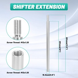 Tongze 10 Inch Shifter Extension, M12x1.25 Gear Shift Knob Extender Lever Compatible for Subaru WRX Ford Toyota Scion, Universal Fits for 5 & 6 Speed Manual Car Truck(Silver)