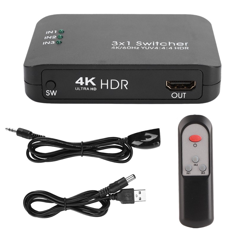 3x1 4K HDMI 2.0 Switcher HD IR Remote Control Splitter
