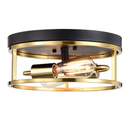 Treekee 12" Ceiling Light Fixtures, Flush Mount Lighting Round, Gold Metal Finish, Vintage Retro and Modern Industrial Charm Ceiling Lamp for Bedroom Hallway Foyer Entryway