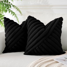 JOTOM Set of 2 Faux Fur Plush Cushion Covers, Decorative, Soft, Striped, Fuzzy Cushion Cover, Sofa Cushion, Decorative Cushion Cover for Living Room, Bedroom, Decoration (50 x 50 cm, Black)