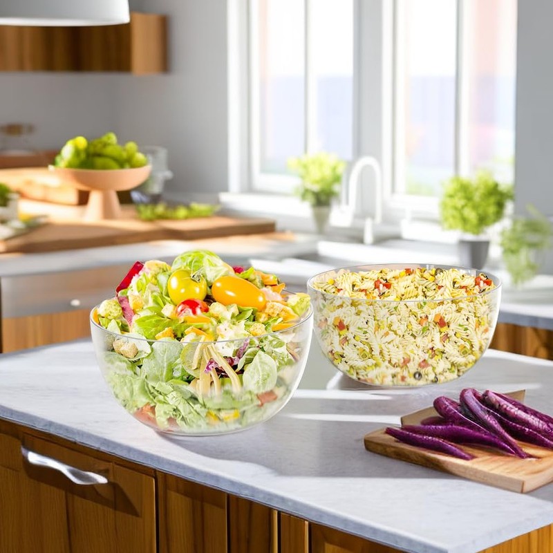 Qxbekmor Large Acrylic Salad Bowls and Serving Bowls, Great for