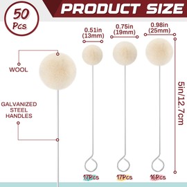 Briwooody 50 Pcs 3 Sizes Wool Daubers Ball Brush 0.51'' 0.75'' 0.98'' Dye Tool Applicator Tool for Leather Dauber with Metal Handle for Staining Crafting DIY Crafts Projects