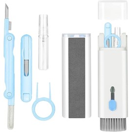 Electronic Screen 7 in 1 Keyboard Cleaner kit, Laptop Cleaner with Brush, Portable Multifunctional Cleaning Tool for Airpods pro/Laptop/Phone/Computer/Screen with 5ml Touchscreen Cleaners Mist (Blue)