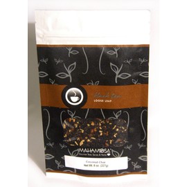 Mahamosa Chai Black Tea Blend and Tea Infuser Set: 8 oz Coconut Chai Black Tea, 1 Stainless Steel Tea Ball Infuser (Bundle- 2 items)(Tea Ingredients: Black Tea, ginger root, cinnamon, shredded coconut, ginger, coconut and vanilla flavor)