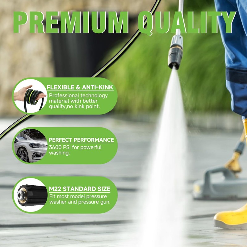 Pressure Washer Hose，3600 PSI Kink Resistant Power Washer Hose Replacement–