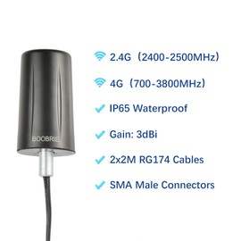 BOOBRIE 2x2 MIMO 4G LTE 700-3800MHz+2.4G WiFi 2400-2500MHz Dual Band Antenna High Gain MIMO Waterproof 4G LTE Antenna Outdoor Cabinet with 2x6.56ft RG174 SMA Male Cable for IoT/Outdoor Networking