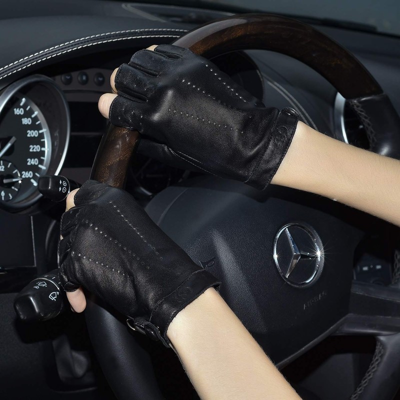 GSG SINCE 1998 Womens Fingerless Leather Gloves Unlined Sheepskin Genuine