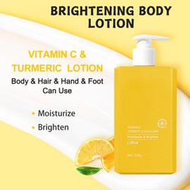 Vitamin C & Turmeric Body Lotion, Large-capacity Body Moisturiser With Vitamin C, Turmeric And Squalane, Remove Dark Spots, Moisturizing Body Lotion for Dry Skin, Body Skin Care Smooth Skin, 300g