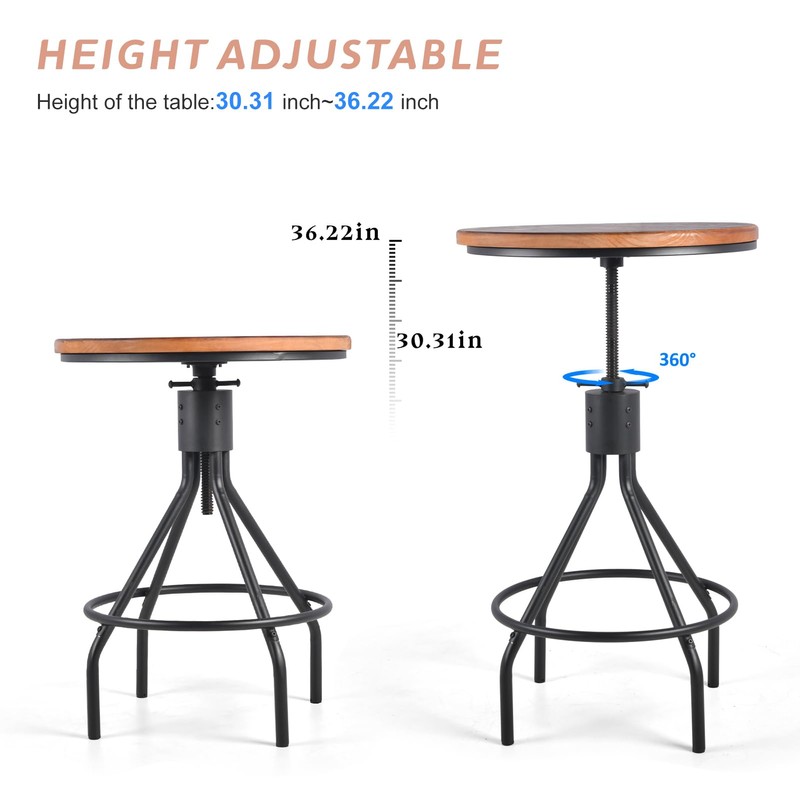 BOKKOLIK Industrial Bar Table, Counter Height 30-36inch Height Adjustable, Swivel