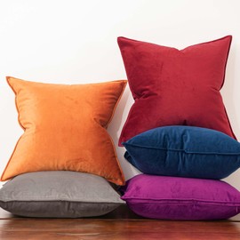 JUSPURBET Red Wine Christmas Decorative Velvet Throw Pillow Covers 18x18 inch Set of 2,Broadside Soft Cushion Case with Invisible Zipper for Sofa Couch Bed