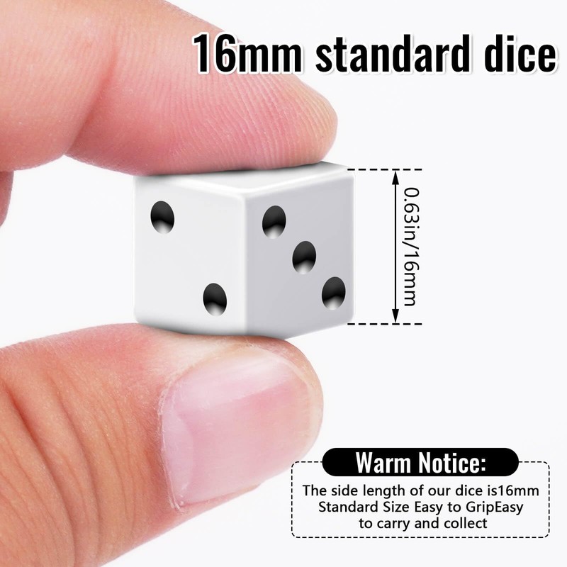 Rerdeim 60 Pieces Standard Dice, 16mm Bulk White Opaque Black