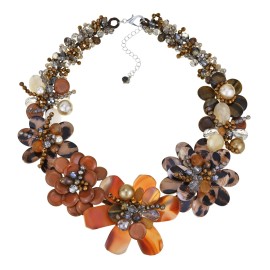 AeraVida Cinnamon Flower Garden Brown Tones Mixed Stone, Crystal, and Pearl Necklace