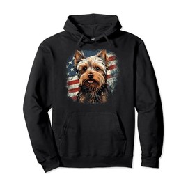 Vintage Yorkie Yorkshire Terrier Dog Patriotic American Flag Pullover Hoodie