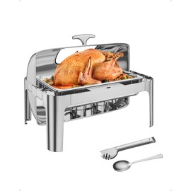 9QT Rectangular Roll Top Chafing Dish Buffet Set, Catering Food Warmer Stainless Steel with 1 Full Size Pan for Parties, Wedding, Birthday, Catering, Hotels and Weddings