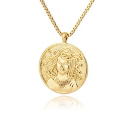 PELEIFA Greek Mythology Medusa Gorgon Hecate 18 Carat Gold-Plated Necklace, Medal Medallion Queen Coin Necklace for Women, Agate