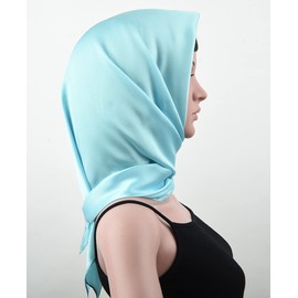 corciova Blizzard Blue 27.5 x 27.5 Solid Color Square Silk Like Head Hair Scarf Stain Neck Wrapping