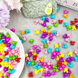 Acrylic Beads, 220 Mouse Head Beads Candy Color Pony Beads,12mm Pastel Cartoon Spacer Beads Cute Loose Beads Bulk for DIY Necklace Bracelets Headwear Phone Lanyard Crafts Making Hair Accessories