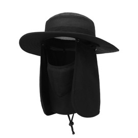 Sun Hats for Men Women UV Protection UPF 50+ Fishing Hat with Neck Flap & Face Cover Black