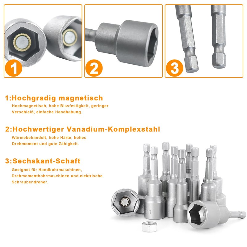 Socket Adapter 10 Pieces Socket Hex Adapter Magnetic Nut Adapter